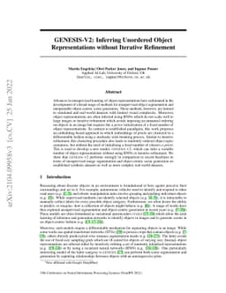 GENESIS-V2: Inferring Unordered Object Representations without Iterative
  Refinement