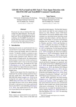 UIT-ISE-NLP at SemEval-2021 Task 5: Toxic Spans Detection with
  BiLSTM-CRF and ToxicBERT Comment Classification