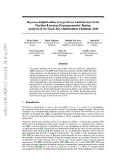 Bayesian Optimization is Superior to Random Search for Machine Learning
  Hyperparameter Tuning: Analysis of the Black-Box Optimization Challenge 2020
