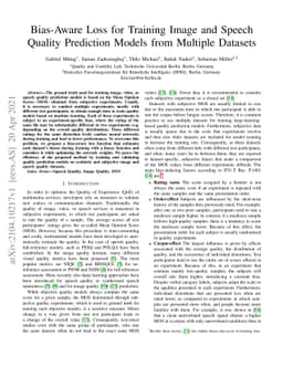 Bias-Aware Loss for Training Image and Speech Quality Prediction Models
  from Multiple Datasets
