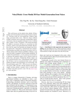 Voice2Mesh: Cross-Modal 3D Face Model Generation from Voices
