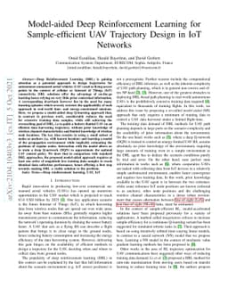 Model-aided Deep Reinforcement Learning for Sample-efficient UAV
  Trajectory Design in IoT Networks