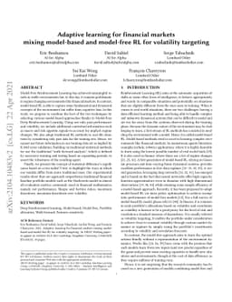 Adaptive learning for financial markets mixing model-based and
  model-free RL for volatility targeting