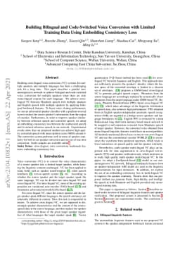 Building Bilingual and Code-Switched Voice Conversion with Limited
  Training Data Using Embedding Consistency Loss
