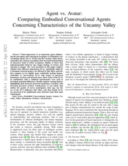 Agent vs. Avatar: Comparing Embodied Conversational Agents Concerning
  Characteristics of the Uncanny Valley