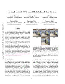 Learning Transferable 3D Adversarial Cloaks for Deep Trained Detectors
