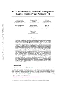 VATT: Transformers for Multimodal Self-Supervised Learning from Raw
  Video, Audio and Text