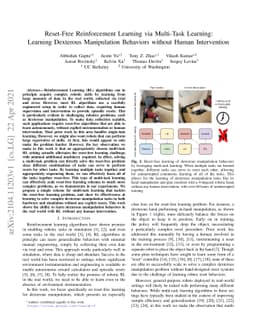 Reset-Free Reinforcement Learning via Multi-Task Learning: Learning
  Dexterous Manipulation Behaviors without Human Intervention