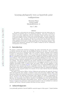 Learning phylogenetic trees as hyperbolic point configurations