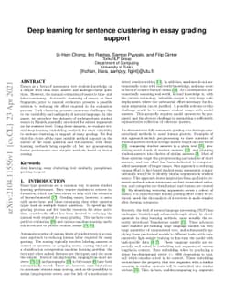 Deep learning for sentence clustering in essay grading support