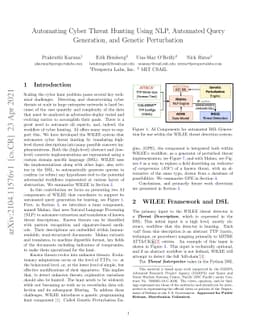 Automating Cyber Threat Hunting Using NLP, Automated Query Generation,
  and Genetic Perturbation