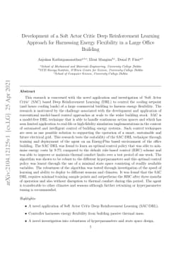 Development of a Soft Actor Critic Deep Reinforcement Learning Approach
  for Harnessing Energy Flexibility in a Large Office Building