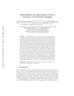 Vulnerabilities and Open Issues of Smart Contracts: A Systematic Mapping