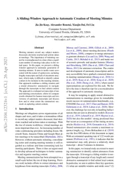 A Sliding-Window Approach to Automatic Creation of Meeting Minutes