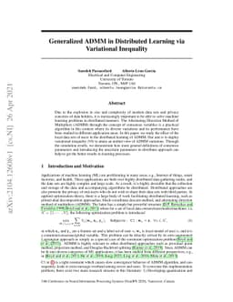 Generalized ADMM in Distributed Learning via Variational Inequality