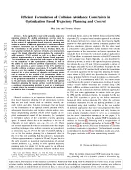 Efficient Formulation of Collision Avoidance Constraints in Optimization
  Based Trajectory Planning and Control