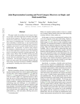 Joint Representation Learning and Novel Category Discovery on Single-
  and Multi-modal Data