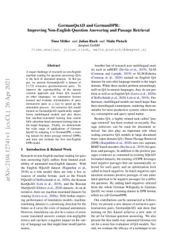 GermanQuAD and GermanDPR: Improving Non-English Question Answering and
  Passage Retrieval