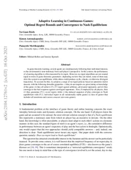 Adaptive Learning in Continuous Games: Optimal Regret Bounds and
  Convergence to Nash Equilibrium