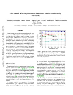 Less is more: Selecting informative and diverse subsets with balancing
  constraints