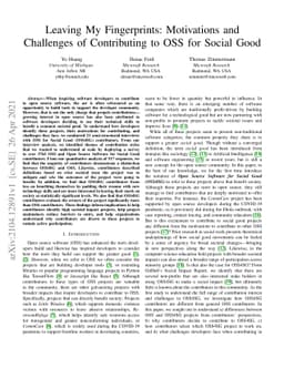 Leaving My Fingerprints: Motivations and Challenges of Contributing to
  OSS for Social Good
