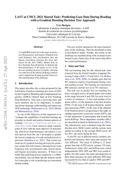 LAST at CMCL 2021 Shared Task: Predicting Gaze Data During Reading with
  a Gradient Boosting Decision Tree Approach