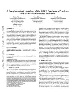 A Complementarity Analysis of the COCO Benchmark Problems and
  Artificially Generated Problems