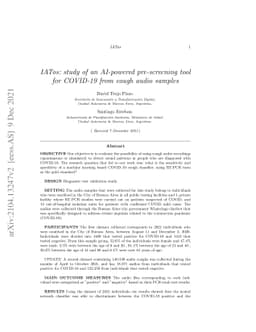 IATos: AI-powered pre-screening tool for COVID-19 from cough audio
  samples