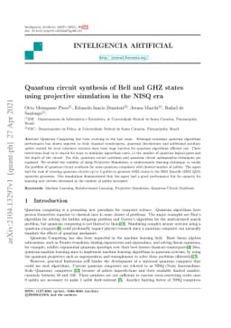 Quantum circuit synthesis of Bell and GHZ states using projective
  simulation in the NISQ era