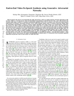 End-to-End Video-To-Speech Synthesis using Generative Adversarial
  Networks