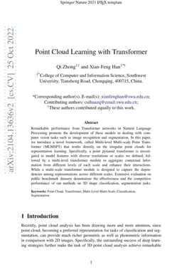 Point Cloud Learning with Transformer