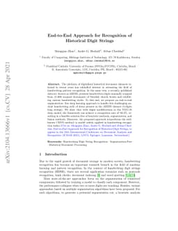 End-to-End Approach for Recognition of Historical Digit Strings