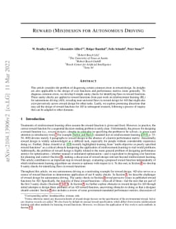 Reward (Mis)design for Autonomous Driving