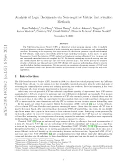 Analysis of Legal Documents via Non-negative Matrix Factorization
  Methods