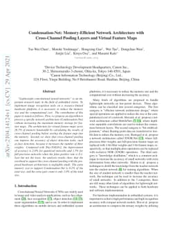 Condensation-Net: Memory-Efficient Network Architecture with
  Cross-Channel Pooling Layers and Virtual Feature Maps