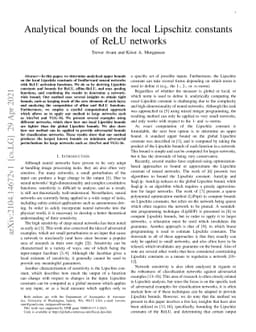 Analytical bounds on the local Lipschitz constants of ReLU networks