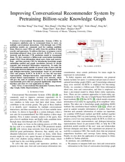 Improving Conversational Recommendation System by Pretraining on
  Billions Scale of Knowledge Graph
