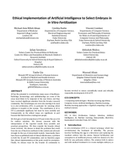 Ethical Implementation of Artificial Intelligence to Select Embryos in
  In Vitro Fertilization