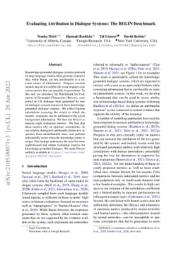Evaluating Attribution in Dialogue Systems: The BEGIN Benchmark