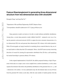 Feature Disentanglement in generating three-dimensional structure from
  two-dimensional slice with sliceGAN
