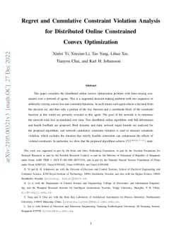 Regret and Cumulative Constraint Violation Analysis for Distributed
  Online Constrained Convex Optimization