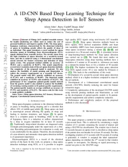A 1D-CNN Based Deep Learning Technique for Sleep Apnea Detection in IoT
  Sensors