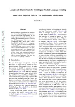 Larger-Scale Transformers for Multilingual Masked Language Modeling