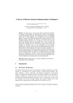 A Survey of Recent Abstract Summarization Techniques