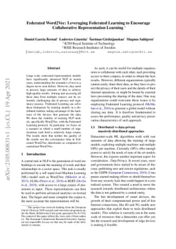 Federated Word2Vec: Leveraging Federated Learning to Encourage
  Collaborative Representation Learning