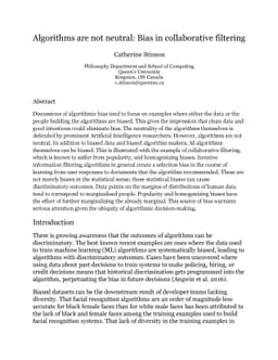 Algorithms are not neutral: Bias in collaborative filtering