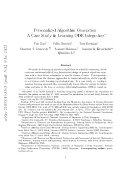 Personalized Algorithm Generation: A Case Study in Learning ODE
  Integrators