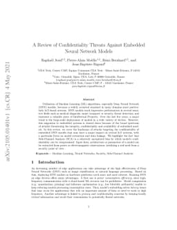 A Review of Confidentiality Threats Against Embedded Neural Network
  Models