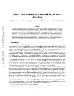 On the Linear convergence of Natural Policy Gradient Algorithm