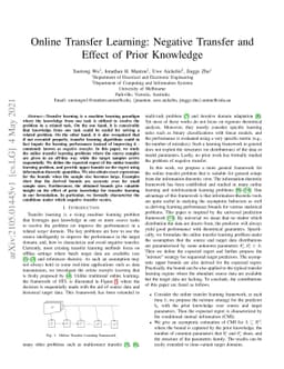 Online Transfer Learning: Negative Transfer and Effect of Prior
  Knowledge